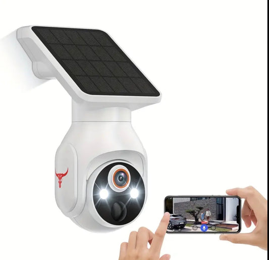 Panoramic Camera with Solar Panel, WiFi Home Camera with Night Vision – 24/7 Wireless Security -Caméra Panoramique avec panneau solaire, Caméra Wifi pour la maison à vision nocturne – Sécurité 24h/24 Sans Fil