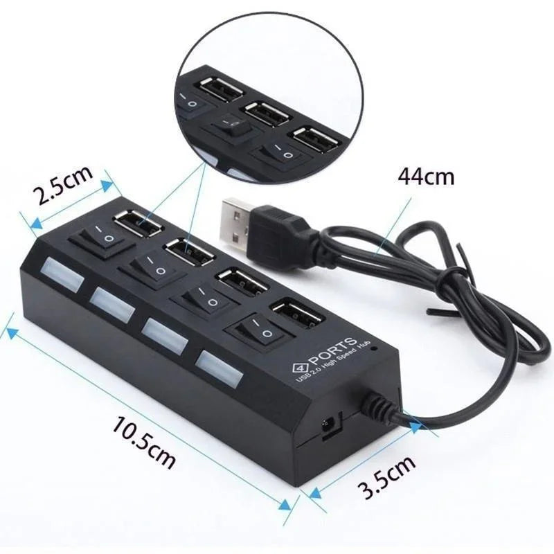 High Speed 7/4 Port LED USB 2.0 Adapter Hub Multi-Port Socket Powered ON/OFF Switch Charger Splitter for Computer U Disk