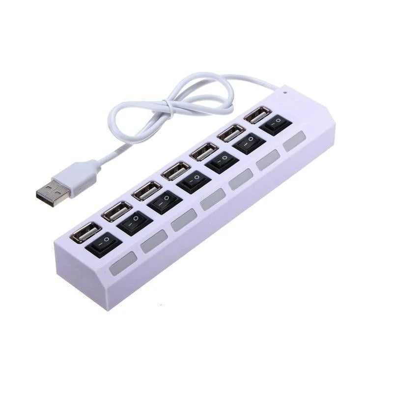 High Speed 7/4 Port LED USB 2.0 Adapter Hub Multi-Port Socket Powered ON/OFF Switch Charger Splitter for Computer U Disk
