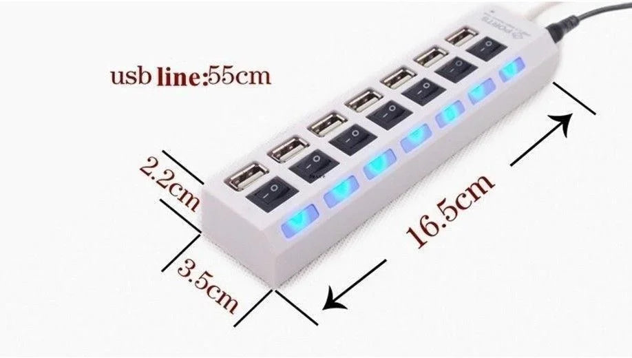 High Speed 7/4 Port LED USB 2.0 Adapter Hub Multi-Port Socket Powered ON/OFF Switch Charger Splitter for Computer U Disk