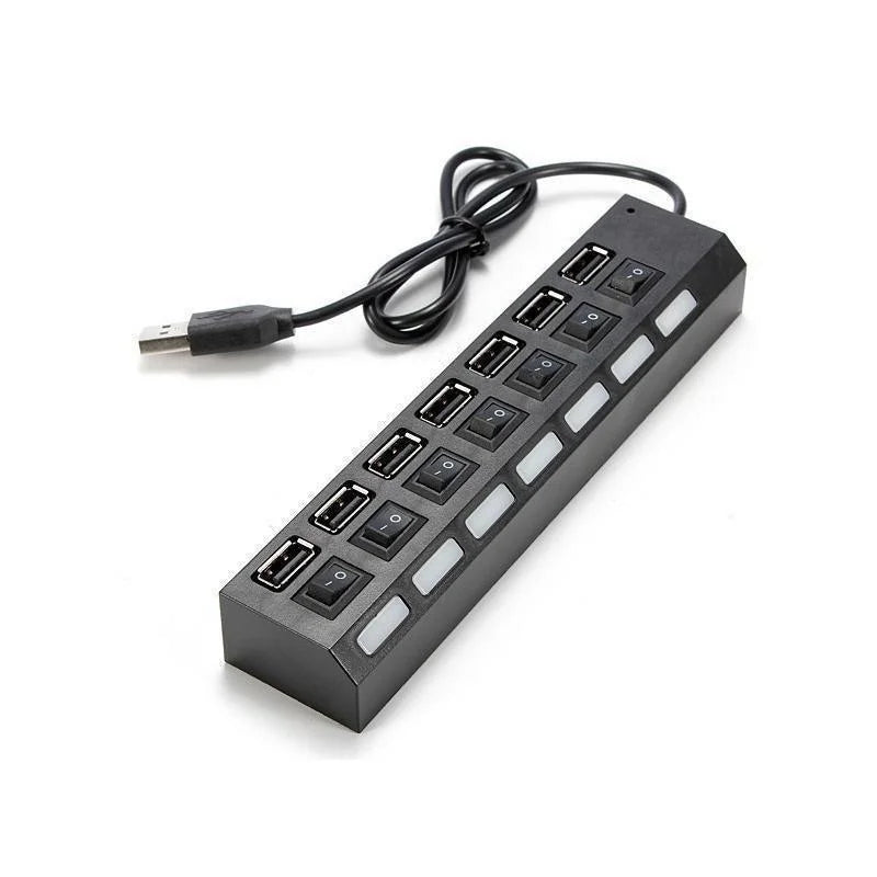 High Speed 7/4 Port LED USB 2.0 Adapter Hub Multi-Port Socket Powered ON/OFF Switch Charger Splitter for Computer U Disk