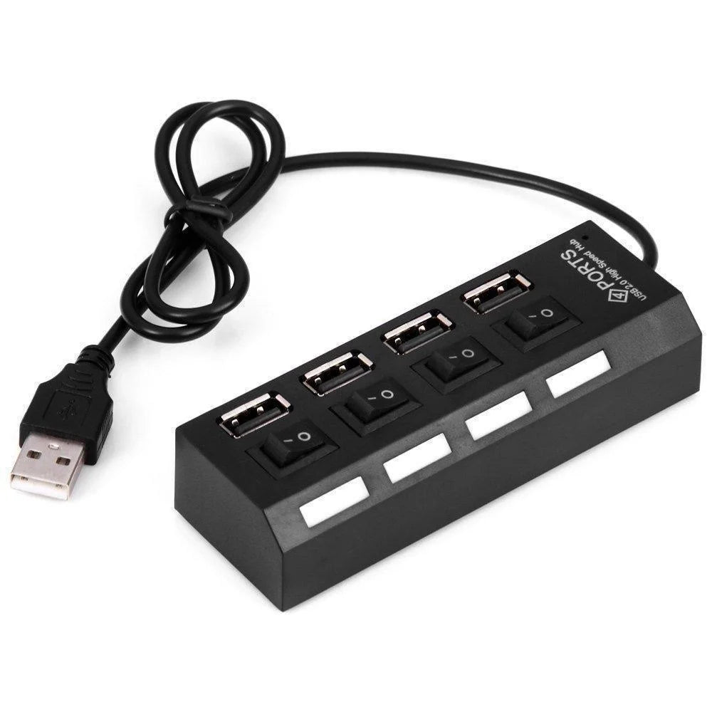 High Speed 7/4 Port LED USB 2.0 Adapter Hub Multi-Port Socket Powered ON/OFF Switch Charger Splitter for Computer U Disk