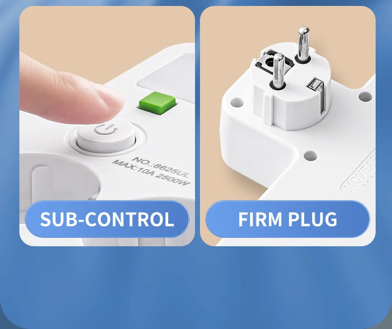 EU plug and socket 4 sockets, multi plug wall power plug and socket without extension cable or USB and Type-C port