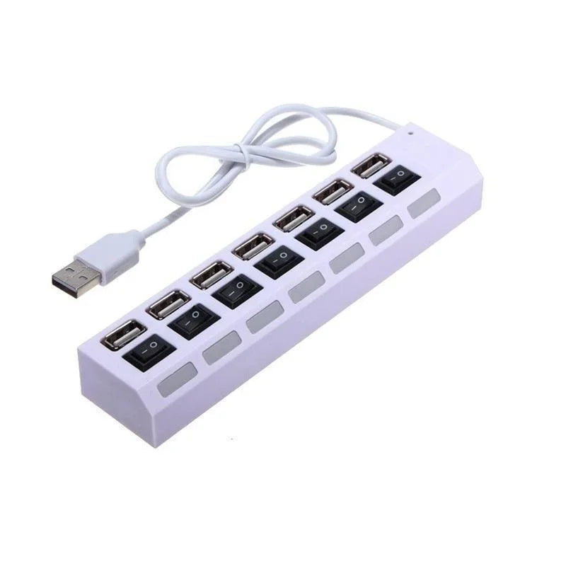 High Speed 7/4 Port LED USB 2.0 Adapter Hub Multi-Port Socket Powered ON/OFF Switch Charger Splitter for Computer U Disk
